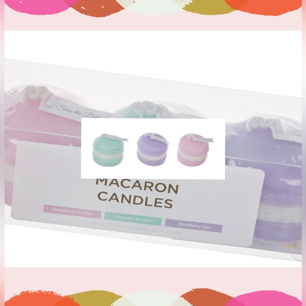 New True Living Macaron Candles, 3 ct, “Save the Date” Candles
